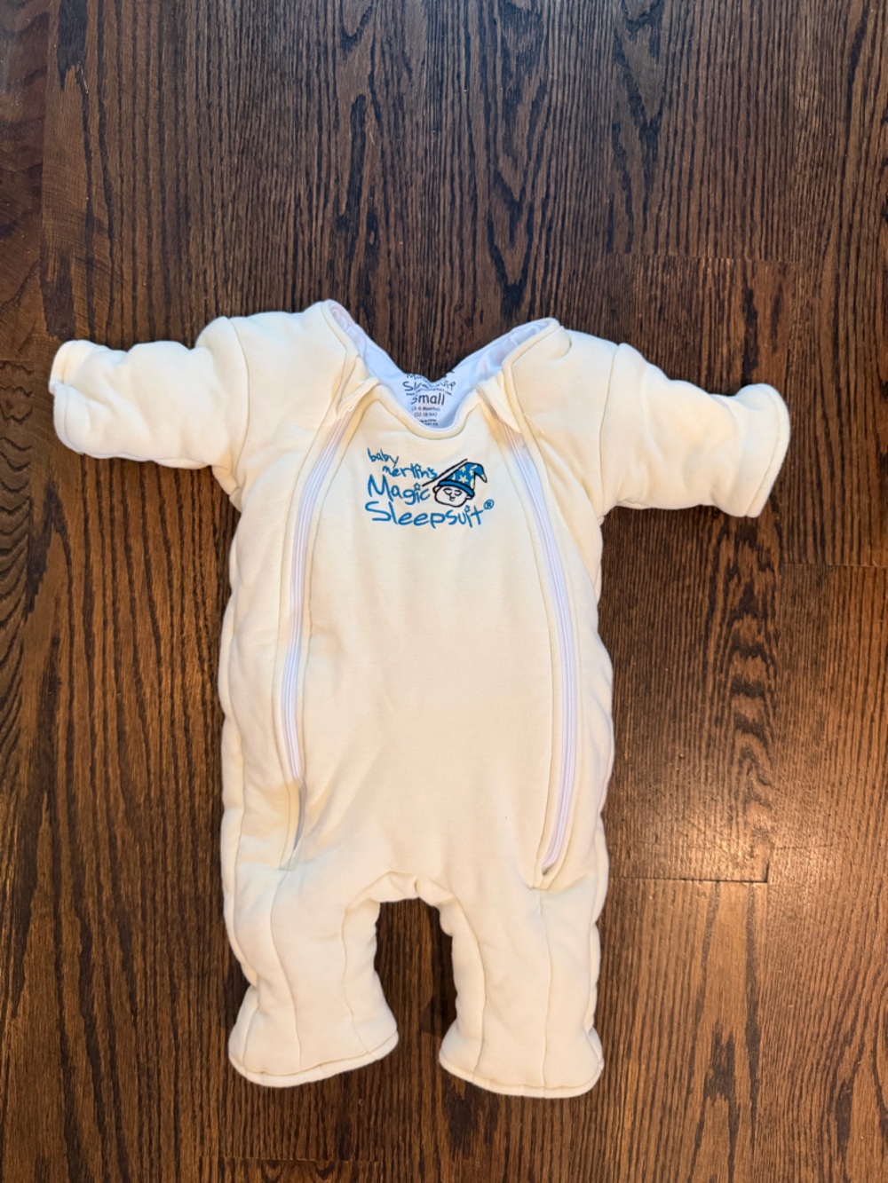 Baby Sleepsuit Zippered Romper in Cream with Blue Logo